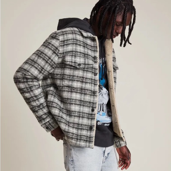All Saints Anvik Jacket Overshirt Grey Checked Large - Picture 2 of 6